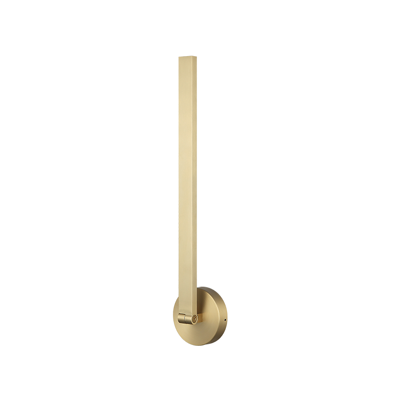 Adjustable LED picture light smaller version with pivoting arm in brushed gold finish, shown in vertical position, product photo