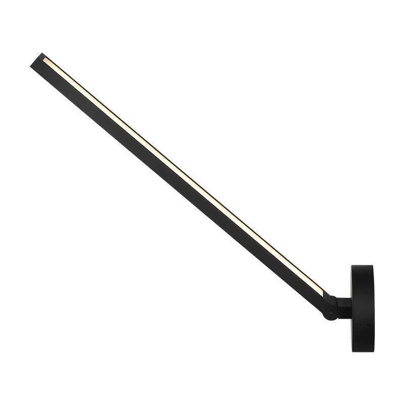 Adjustable LED picture light smaller version with pivoting arm in matte black finish, shown at angle, product photo