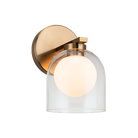 1-light wall sconce in aged gold finish with clear glass dome shade and frosted globe bulb, product photo
