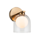 1-light wall sconce in aged gold finish with clear glass dome shade and frosted globe bulb, product photo