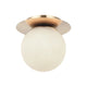 Flush mount ceiling light with champagne gold disc canopy and large frosted globe shade, product photo