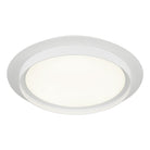 Round low-profile flush mount ceiling light in matte white finish, product photo