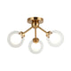 3-Light ceiling mount with orbital ring glass shades in aged gold finish, product photo
