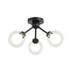 3-Light ceiling mount with orbital ring glass shades in matte black finish, product photo