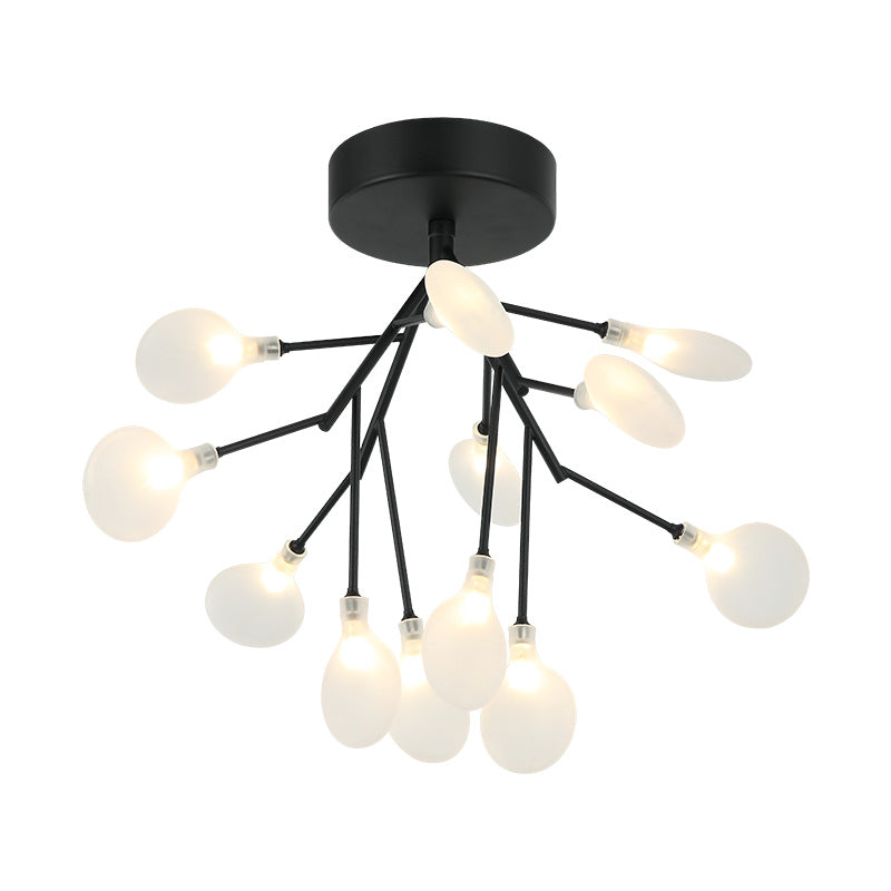 Hydrangea Bloom 12-Light Ceiling Mount in matte black finish with globe bulbs, product photo