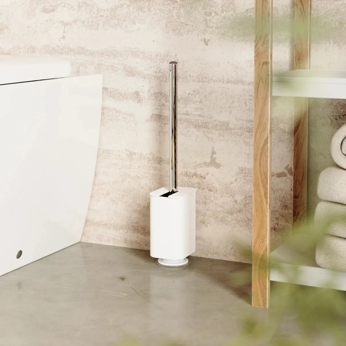 contemporary bathroom design minimal white toilet cleaner holder