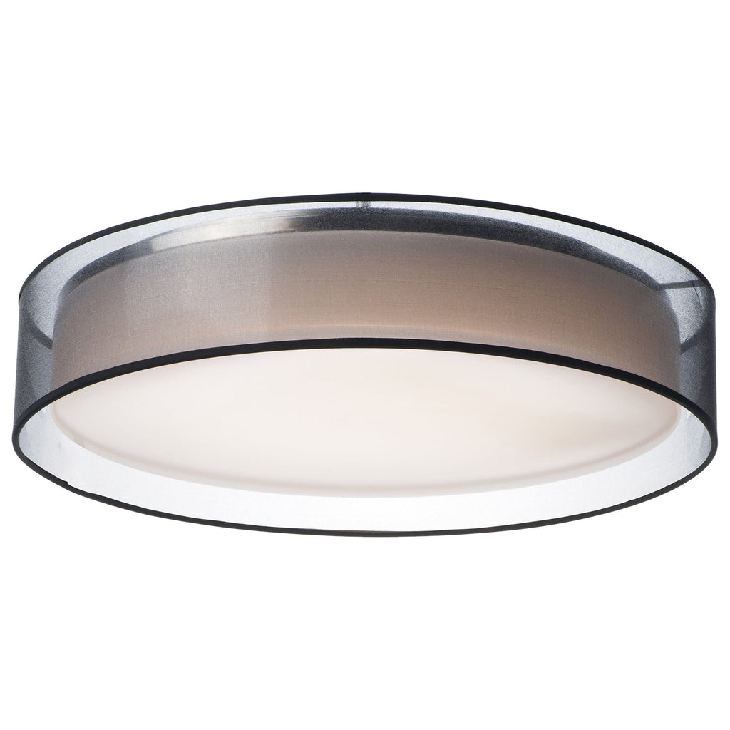 Prime 25-inch LED flush mount ceiling light, 120-277V with round fabric shade and frosted diffuser.