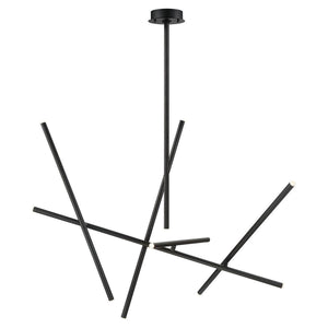 Eurofase Crossroads black contemporary chandeliers with crisscrossed LED rods for contemporary decor.