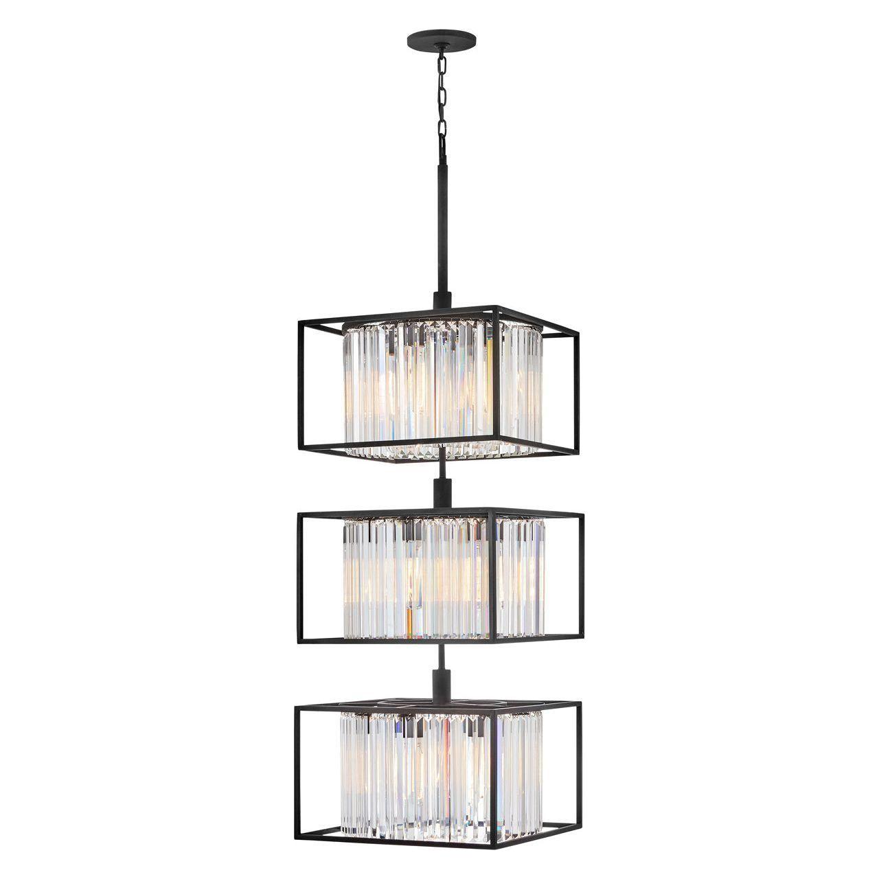 Giada Extra Large Multi Tier Pendant by Hinkley with layered crystal prisms and a black frame, a luxury statement pendant light for grand entryways or dining rooms.