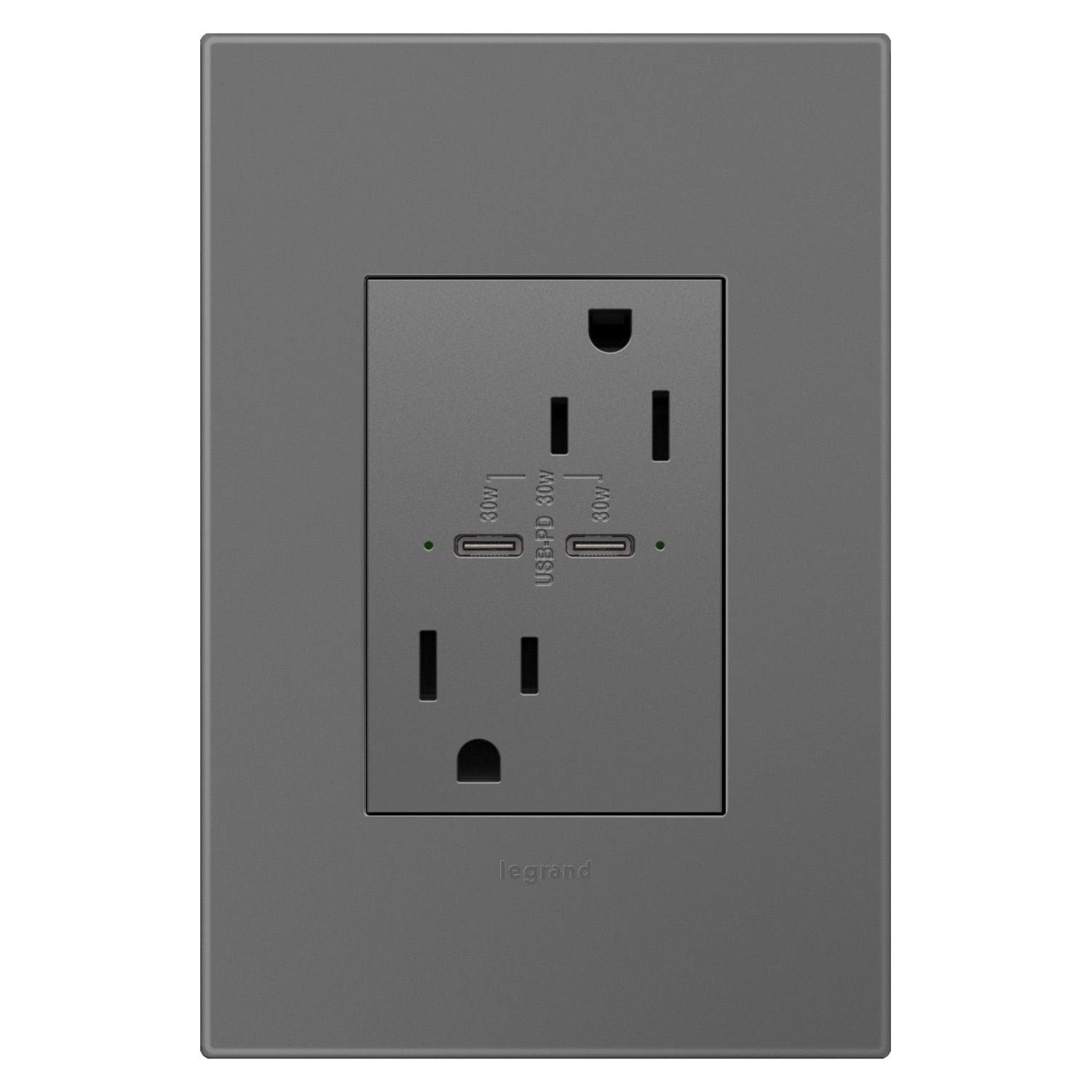 Legrand - Adorne 15A Tamper-Resistant Ultra-Fast Plus Power Delivery USB Type C/C Outlet - Lights Canada