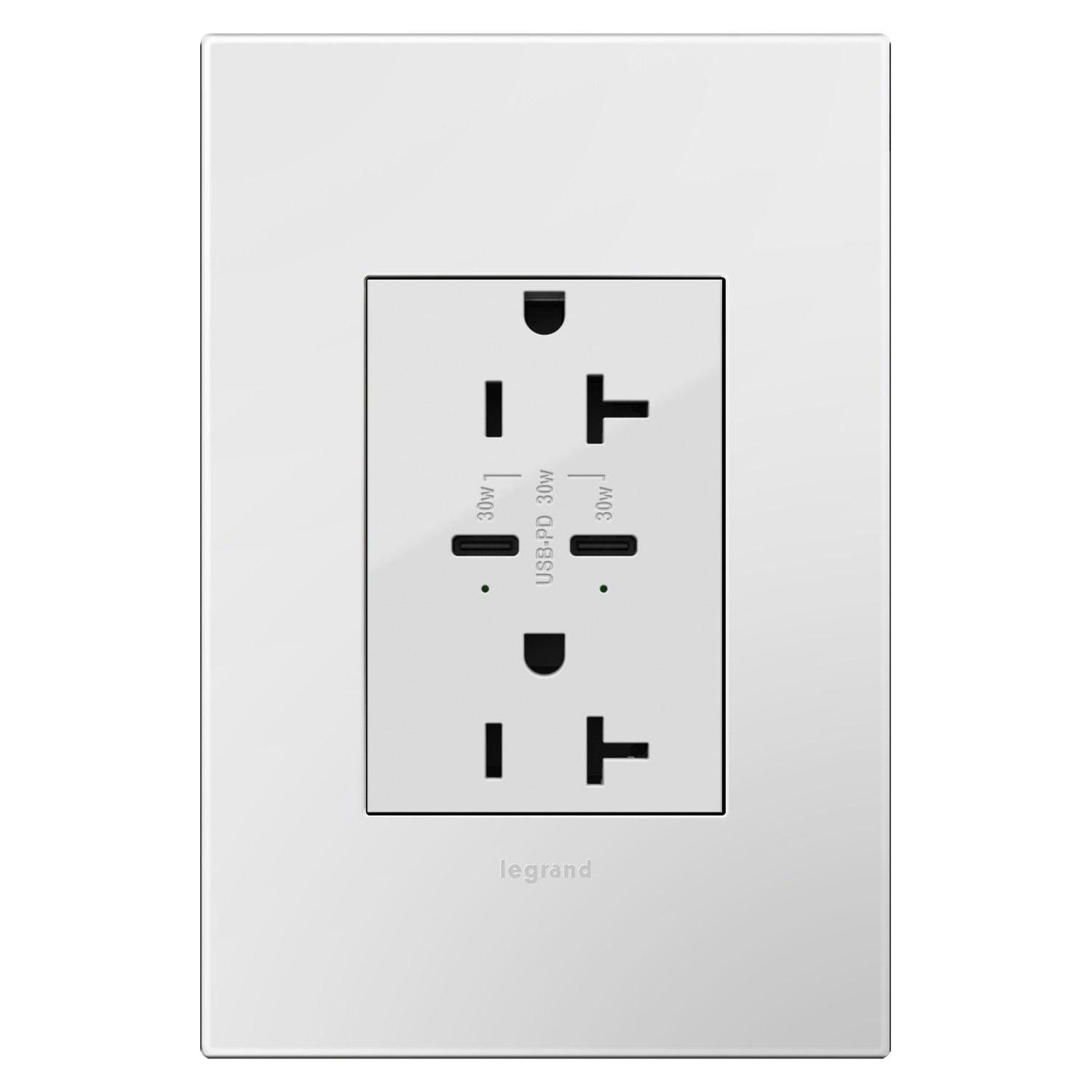 Legrand - Adorne 20A Tamper-Resistant Ultra-Fast Plus Power Delivery USB Type C/C Outlet - Lights Canada