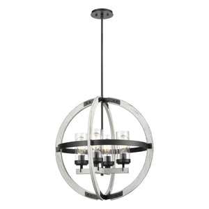 Okanagan Chandelier Graphite and Birchwood On Metal with Clear Glass