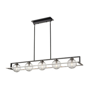 Tropea Linear Suspension Satin Nickel and Graphite with Ripple Glass