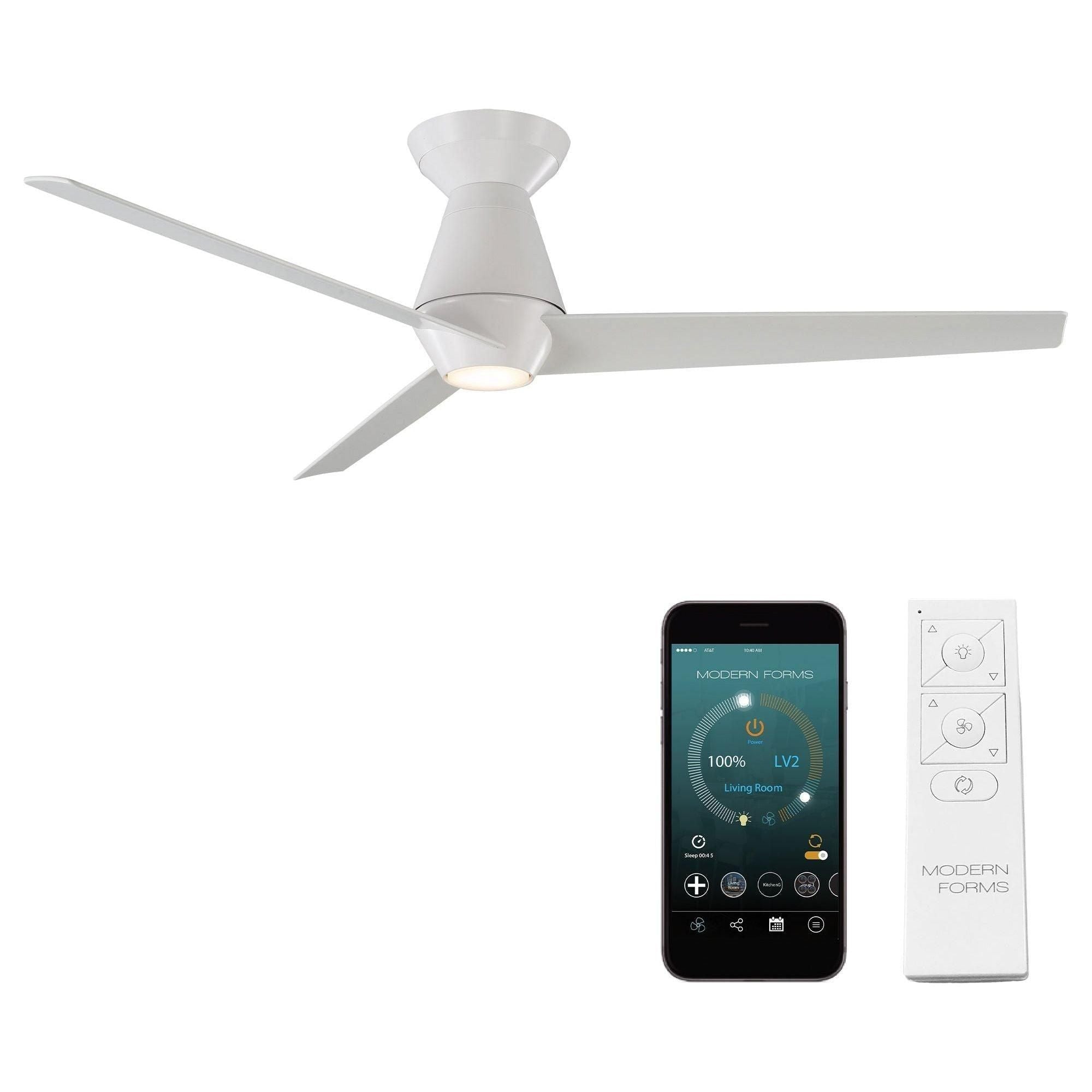 Modern Forms - Slim Indoor/Outdoor 3-Blade 52" Smart Flush Mount Ceiling Fan with LED Light Kit and Remote Control - Lights Canada