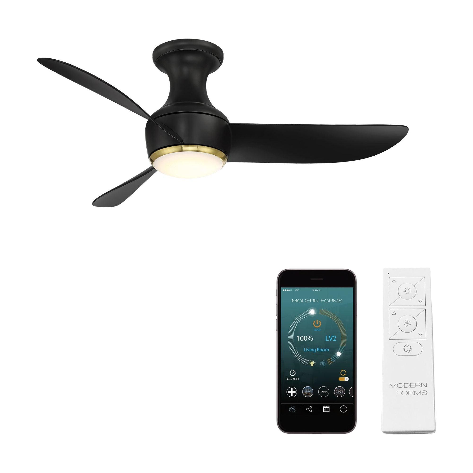 Modern Forms - Corona Indoor/Outdoor 3-Blade 44" Smart Flush Mount Ceiling Fan with LED Light Kit and Remote Control - Lights Canada
