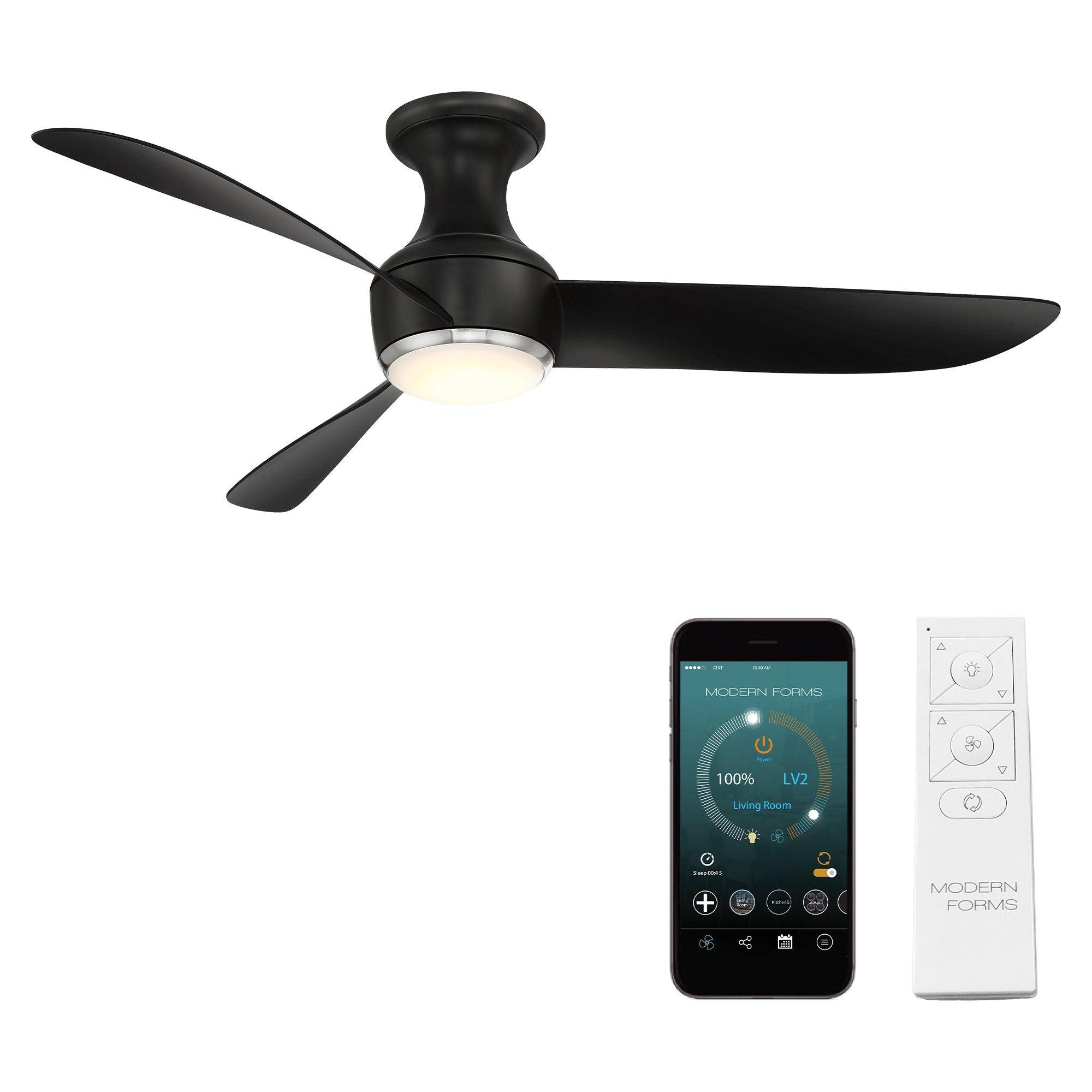 Modern Forms - Corona Indoor/Outdoor 3-Blade 52" Smart Flush Mount Ceiling Fan with LED Light Kit and Remote Control - Lights Canada