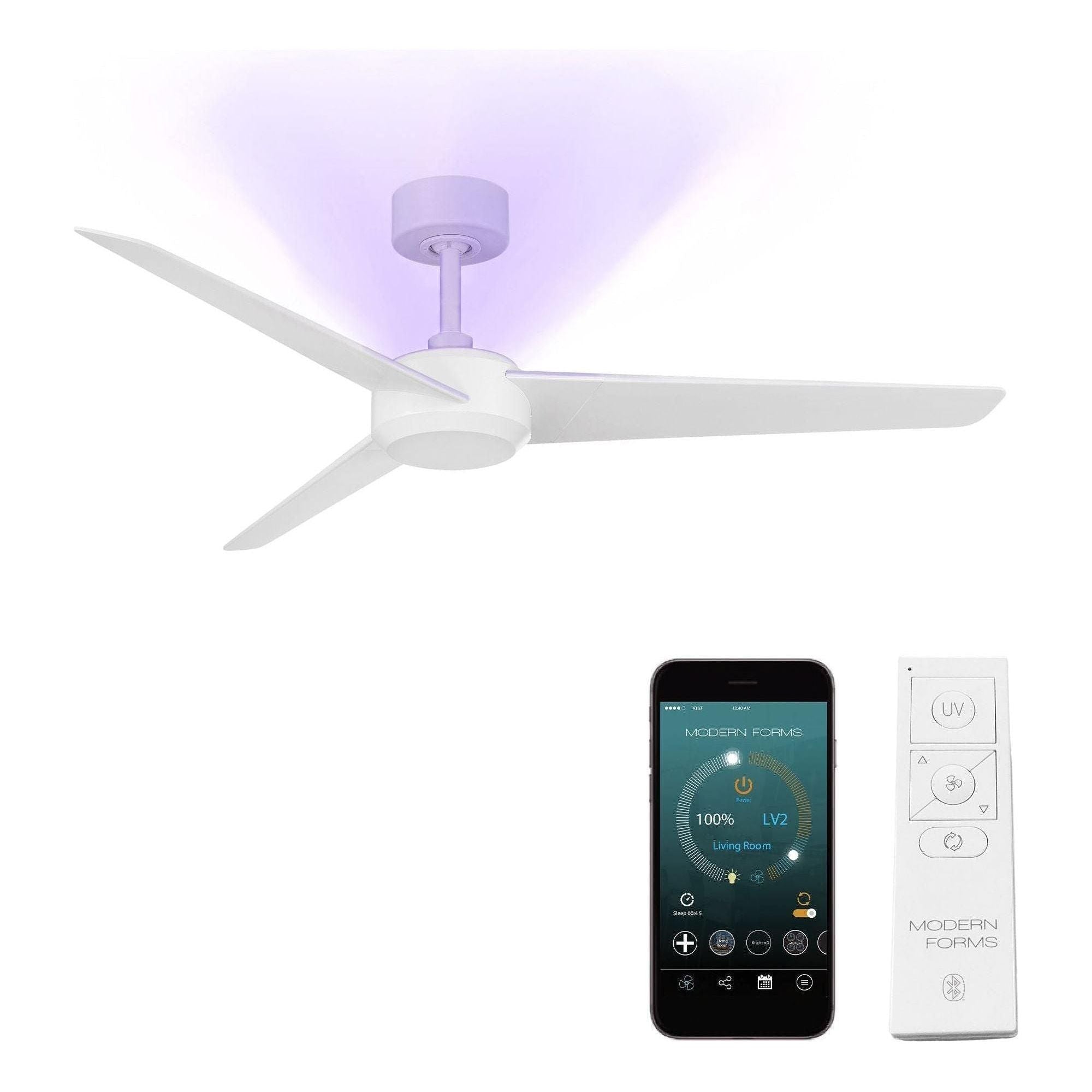 Modern Forms - Ultra Indoor/Outdoor 3-Blade 54" Smart Ceiling Fan with Blue UV-LED Light Kit and Remote Control - Lights Canada