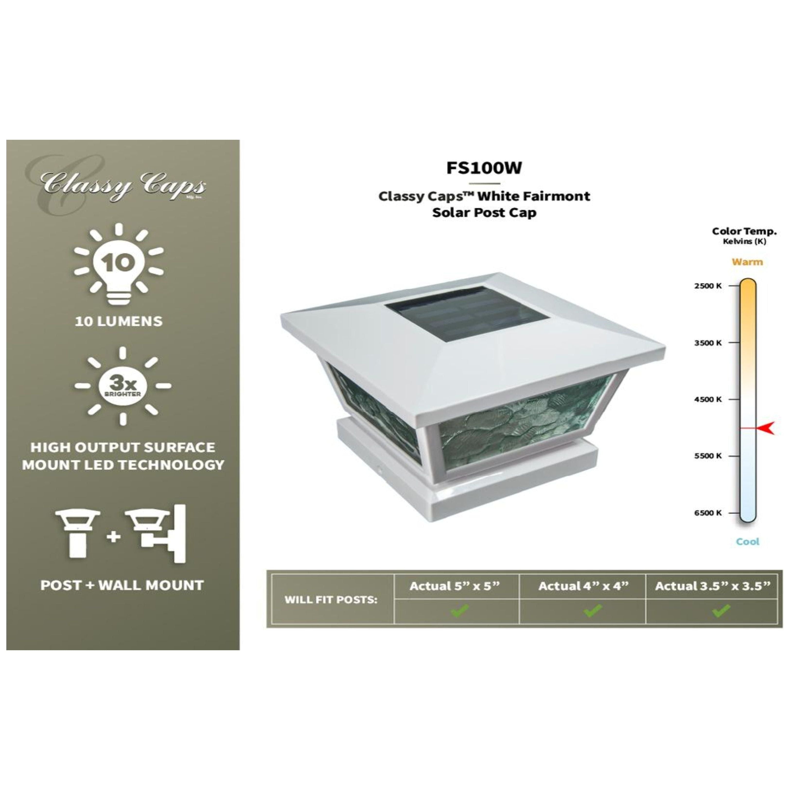 Classy Caps - 5x5/4x4/3.5x3.5 Fairmont Solar Post Cap - Lights Canada