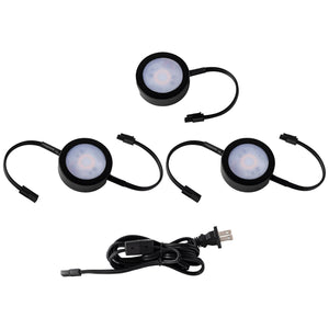 WAC Lighting - Three LED Puck Lights with 2-Double and 1-Single 6" Lead Wire and 6ft Power Cord with Roll Switch 3-CCT - Lights Canada