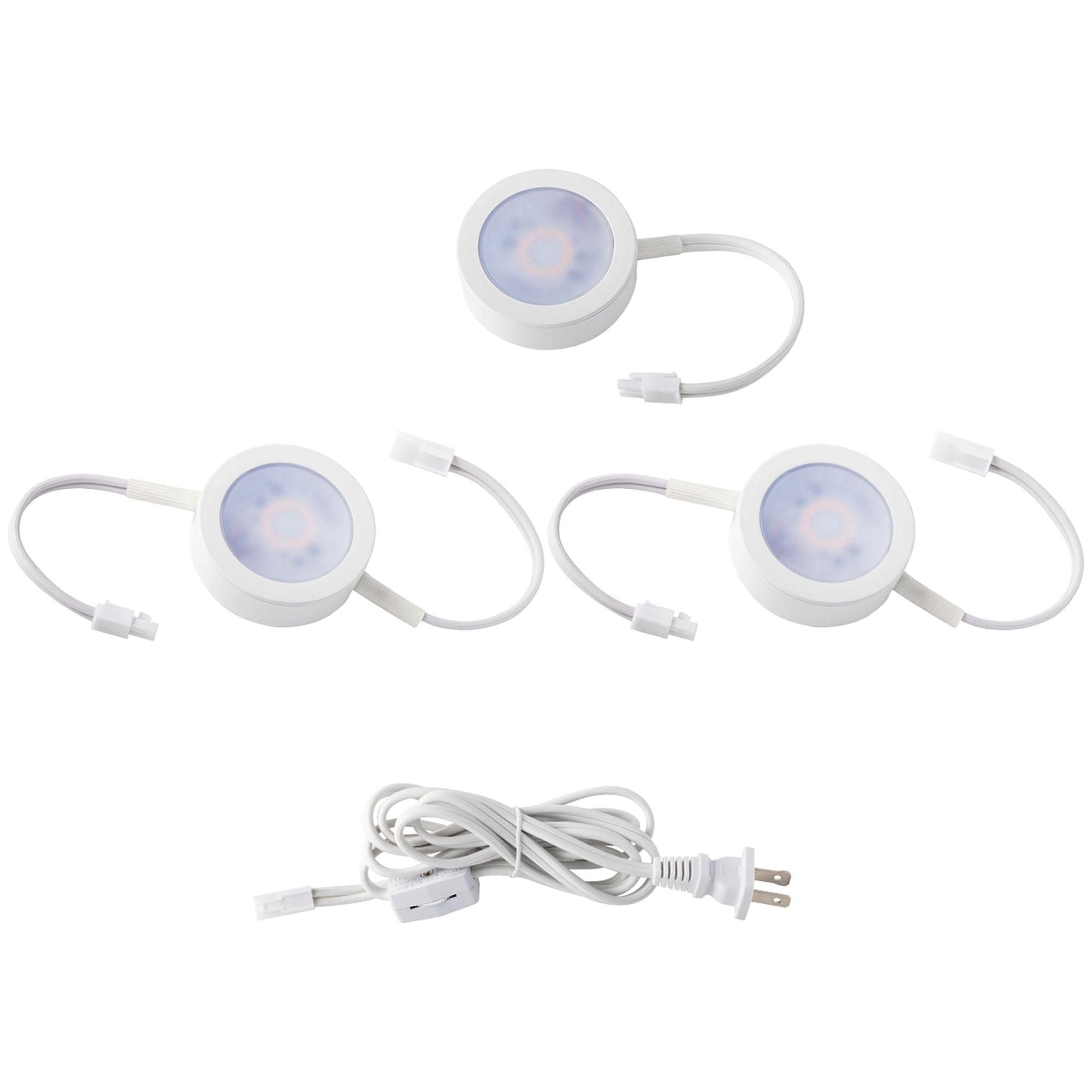 WAC Lighting - Three LED Puck Lights with 2-Double and 1-Single 6" Lead Wire and 6ft Power Cord with Roll Switch 3-CCT - Lights Canada