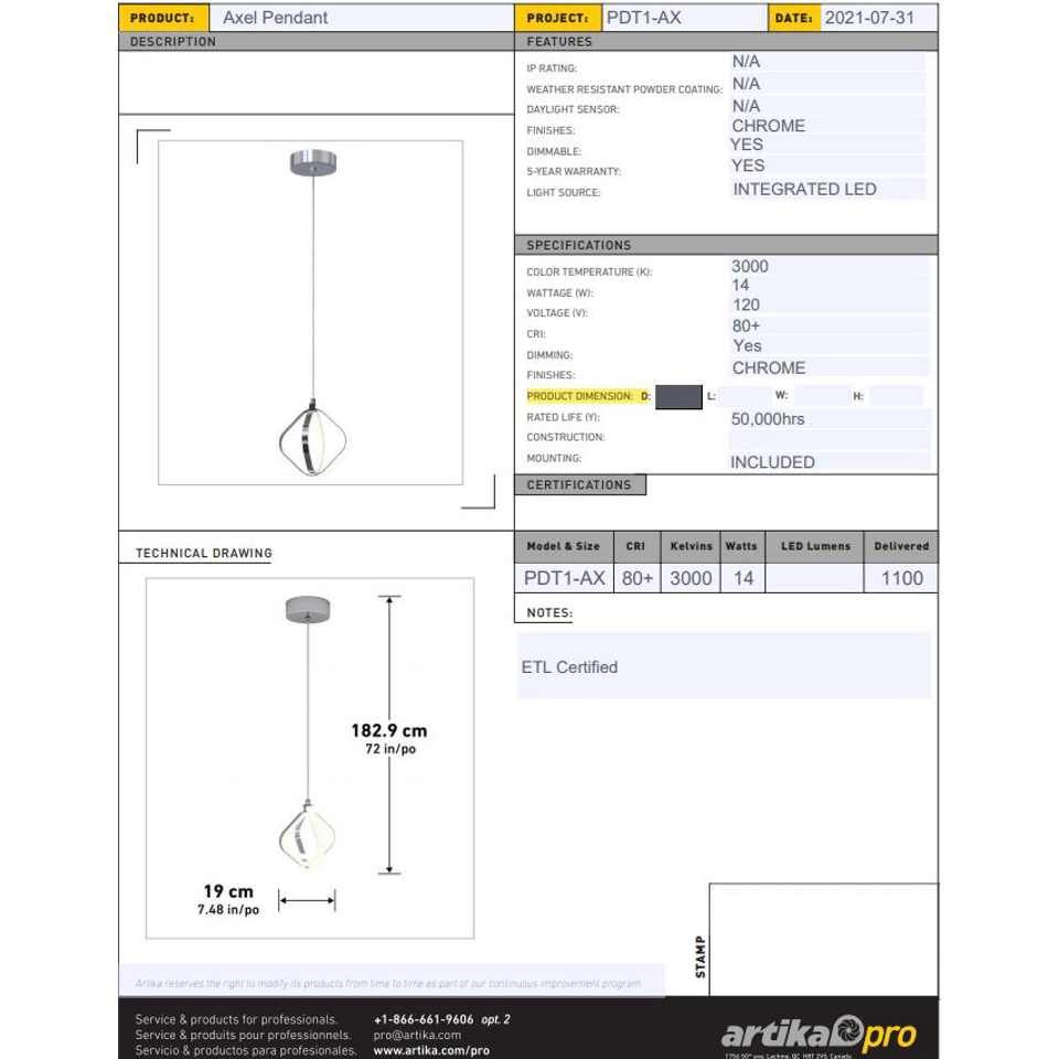 Artika - Artika Axel Pendant - Lights Canada