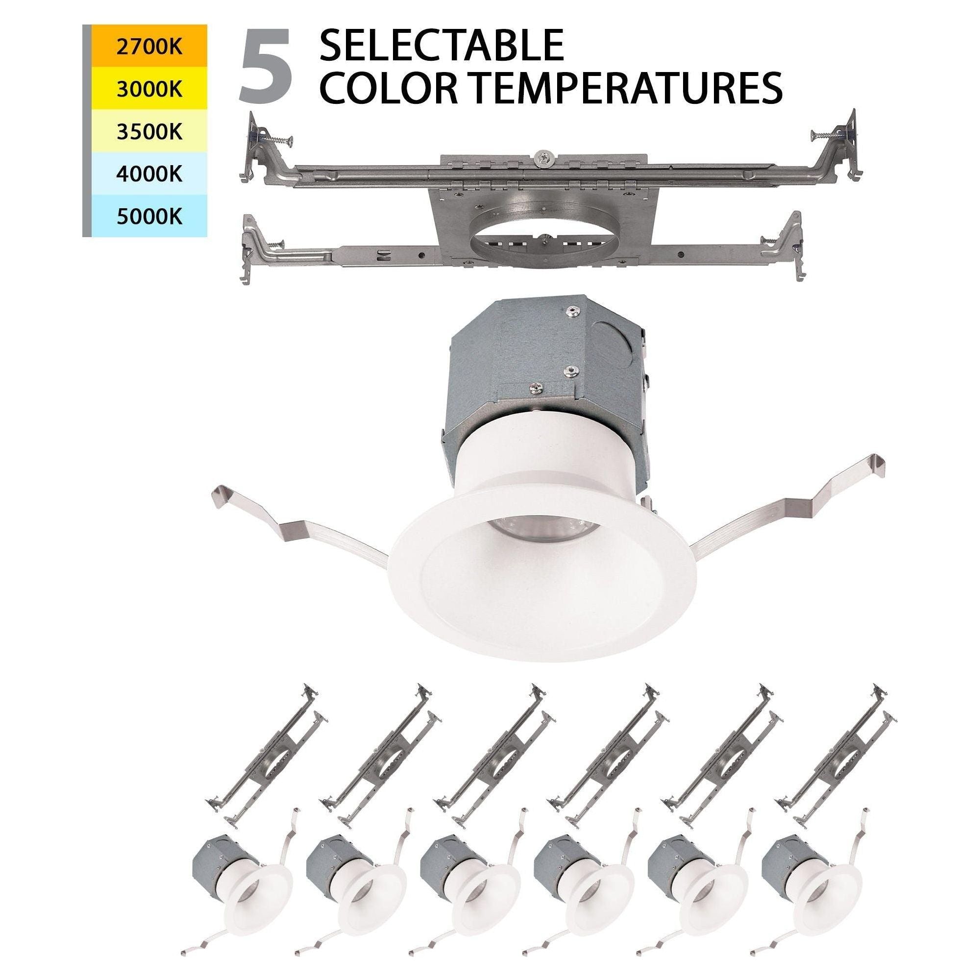 WAC Lighting - Pop-in 4" LED Round New Construction Recessed Kit 5-CCT Selectable (Pack of 6) - Lights Canada