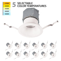 Pop-in 4" LED Round Recessed Kit 5-CCT Selectable (Pack of 12)