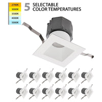 Pop-in 4" LED Square Recessed Kit 5-CCT Selectable (Pack of 12)