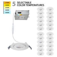 Lotos 6" LED Round Adjustable 5-CCT Selectable Recessed Kit (Pack of 24)