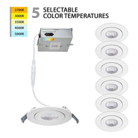 Lotos 6" LED Round Adjustable 5-CCT Selectable Recessed Kit (Pack of 6)