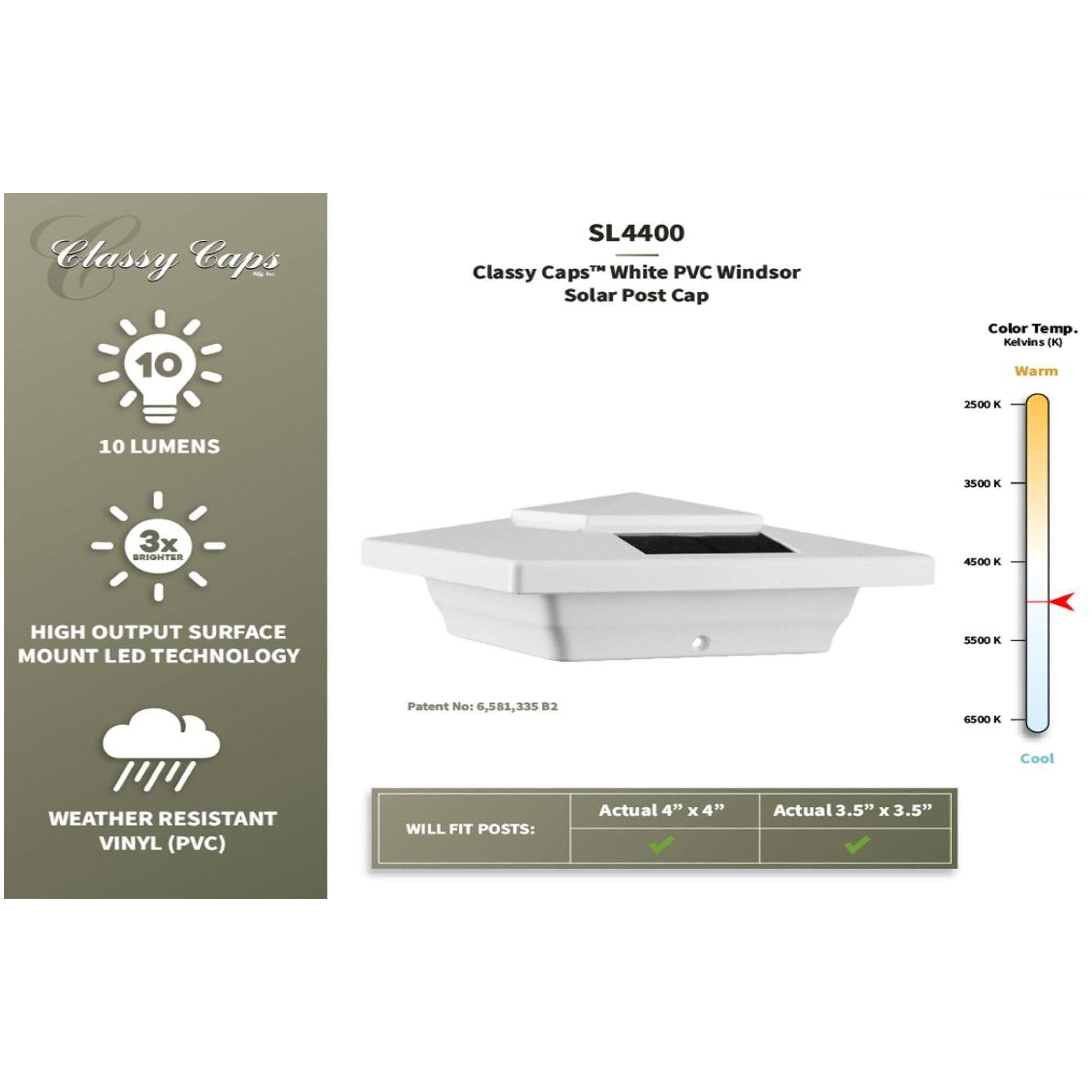 Classy Caps - 4x4 Windsor Solar Post Cap - Lights Canada