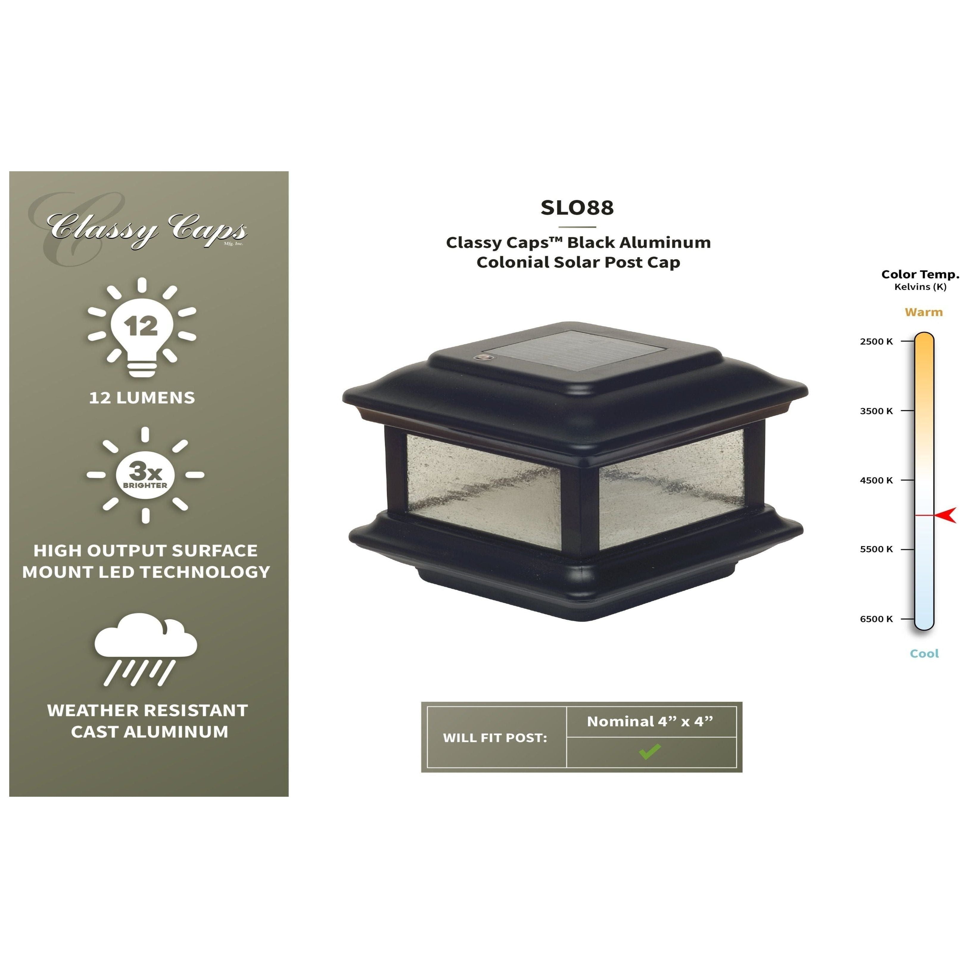 Classy Caps - 4x4 Colonial Solar Post Cap - Lights Canada