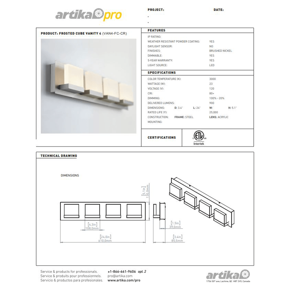 Artika - Artika Frosted Vanity Light - Lights Canada