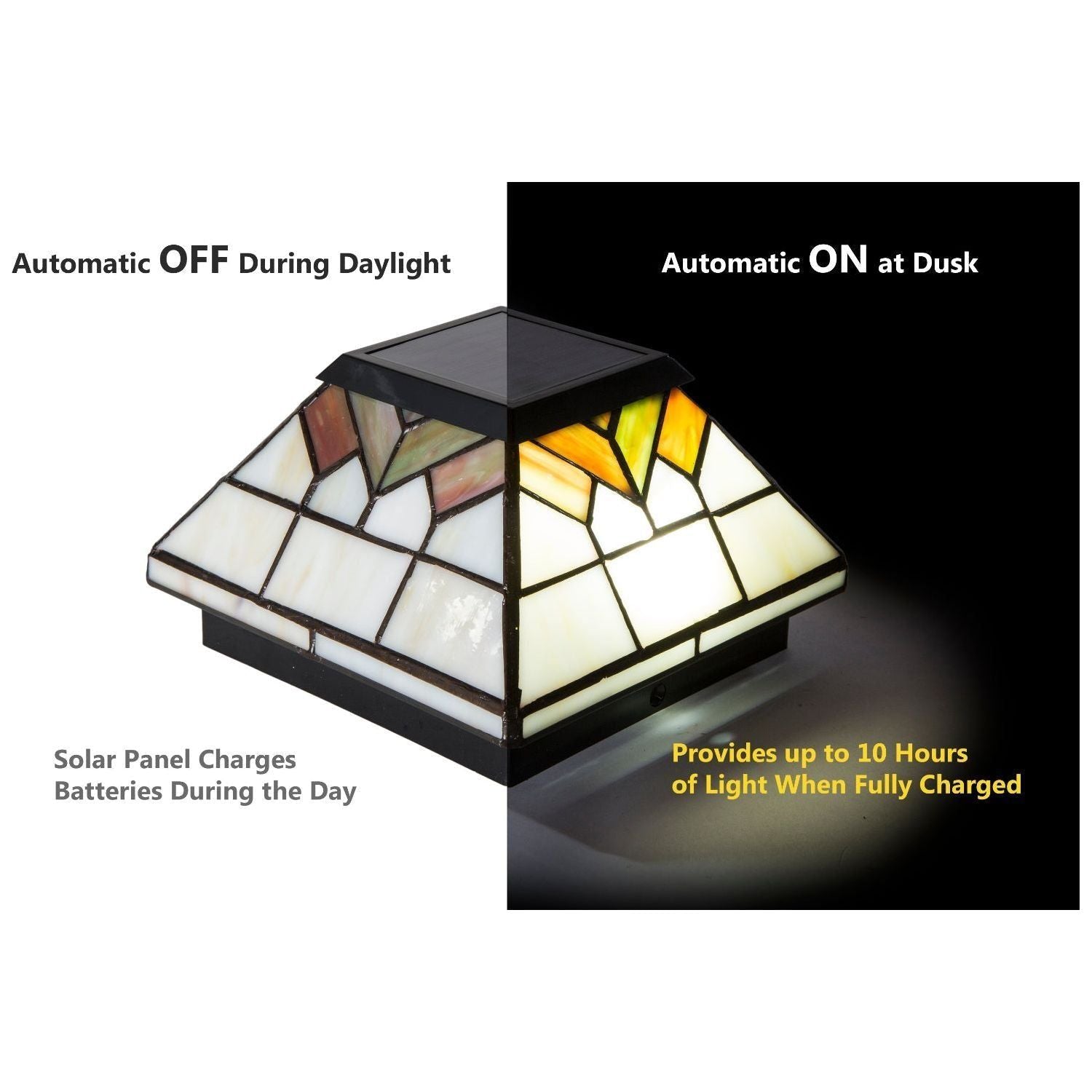 Classy Caps - 5x5/4x4/3.5x3.5 Stained Glass Wellington Solar Post Cap - Lights Canada