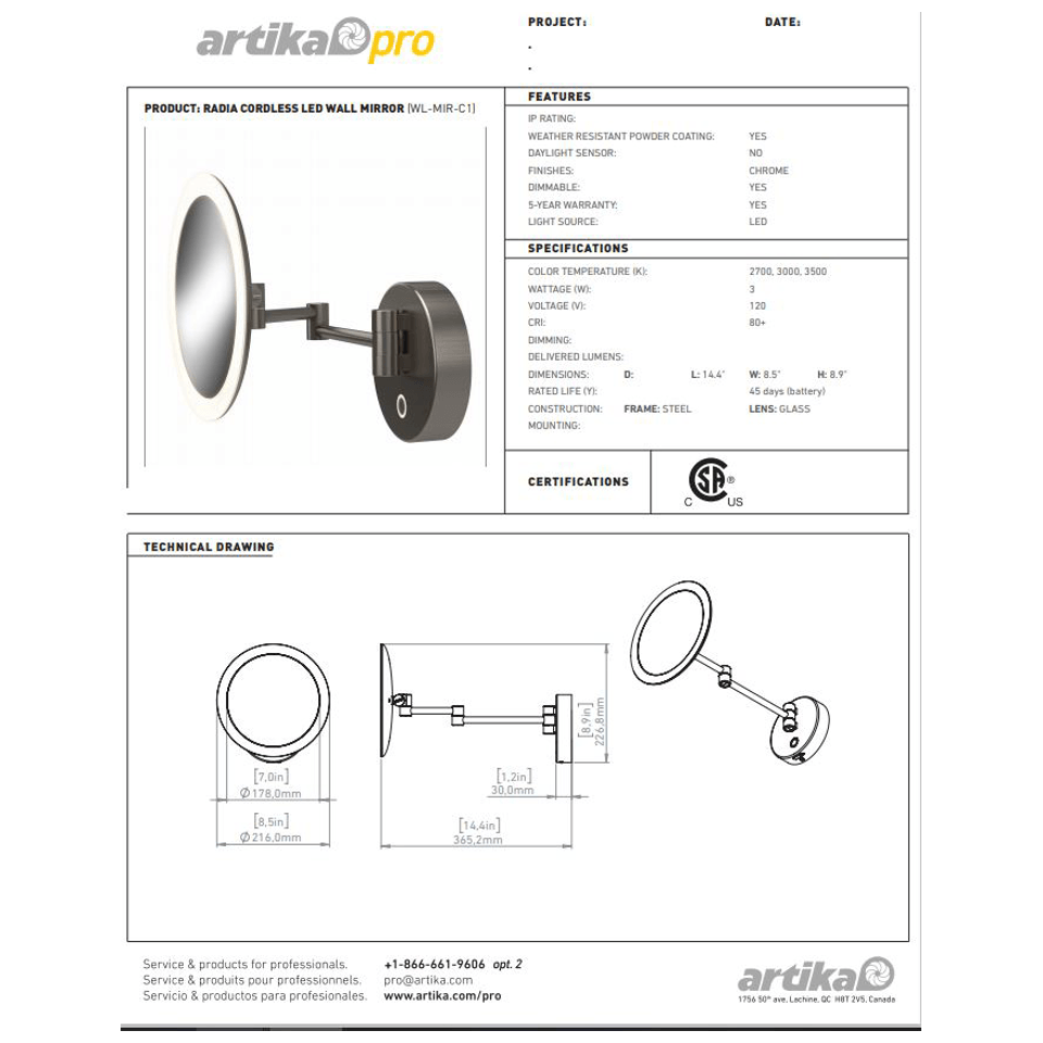 Artika - Artika Radia Lighted Mirror - Lights Canada